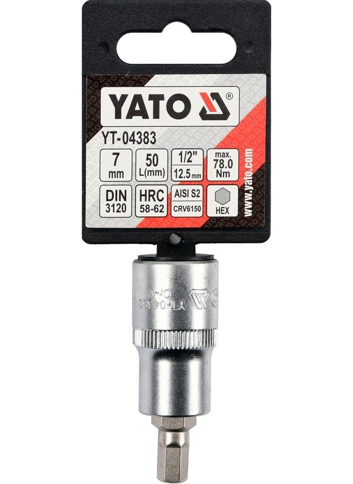 Yato Yato YT04383 7mm x 50mm Socket Bit for 12 Drive S2 Steel Chromium Plated Home Mechanical Tool  - Image 4