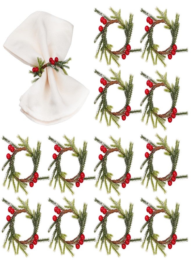 LLWAN Napkin Rings Set of 12, Rustic Napkin Ring Serviette Holders Handmade Red Berry Table Decorations for Wedding Christmas Thanksgiving New Year Valentine's Banquet Birthday Party - Image 1