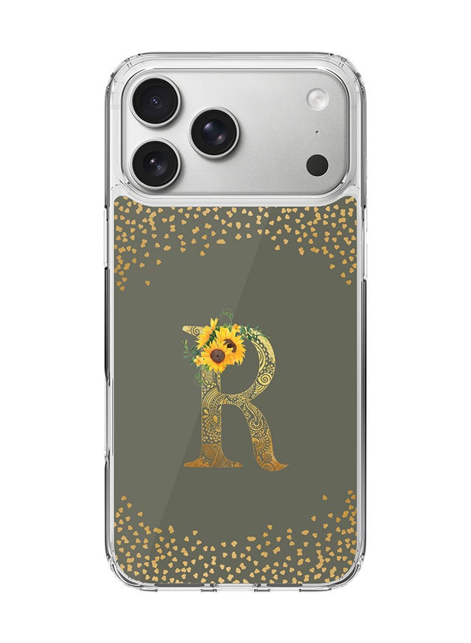 Stylizedd Classic Clear MagSafe Case for iPhone 17 Pro Max , Hybrid Soft Case Flexible Edges Anti Drop TPU PC Gel Thin Transparent Cover [ Designed for iPhone 17 Pro Max ] - Custom Monogram Initial Letter Floral Pattern Alphabet - R  (Olive Green )