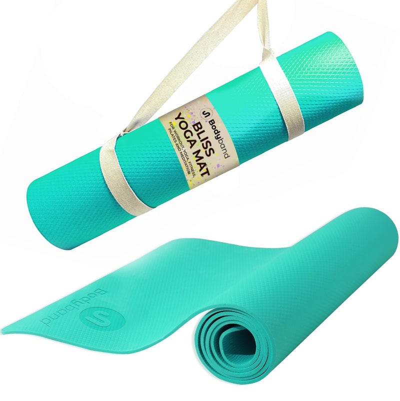 Bodyband Yoga Mat For Women & Men 4Mm With Carry Strap Eva Material Extra Thick Exercise Mat For Workout Yoga Fitness Pilates & Meditation, Anti Tear Anti Slip For Home & Gym Use, Aqua Green - Green - Image 1