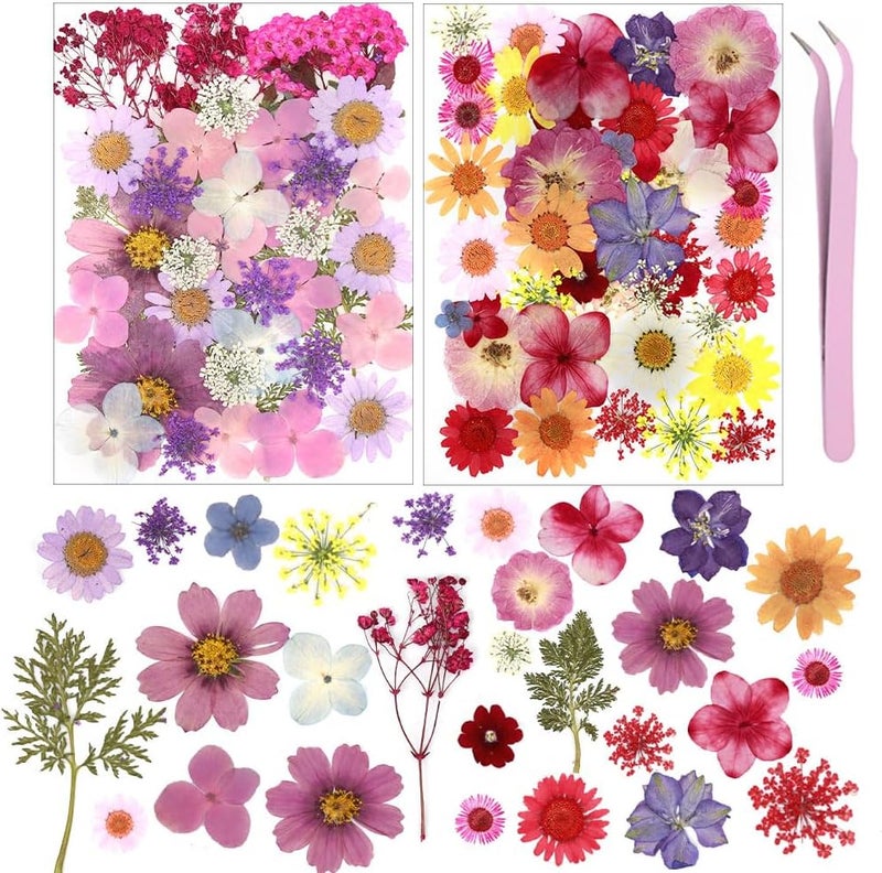 Eshow 82Pcs Natural Pressed Dried Flowers Resin, Dry Flowers for Resin Accessories with Tweezer, Dried Flower for Scrapbooking DIY Art Crafts, Epoxy Resin Jewelry Molds, Candle, Nails Décor, Craft Making - Image 1