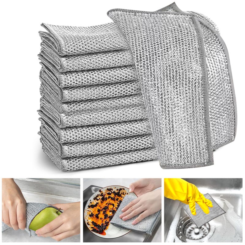 XANGNIER 8 Pcs Multipurpose Wire Dishwashing RagsNew Upgrade Non Scratch Wire DishclothSteel Wool Cleaning ClothsMulti Purpose Metal Mesh Miracle Cleaning Cloths for KitchenDishesSink
