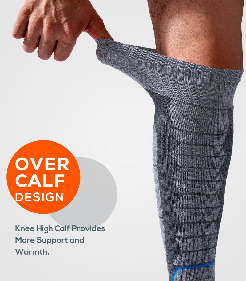 WEIERYA Ski Sock Merino Wool Ski Socks Mens Womens Skiing & Snowboarding Socks, Over The Calf (US, Alpha, Medium, Regular, Regular, 2, Grey) - Image 4