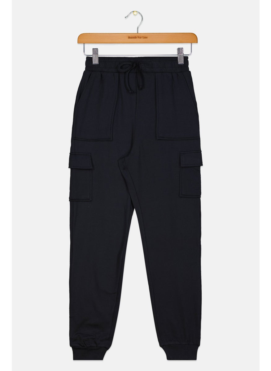 No Comment Kids Girl Plain Cargo Pant, Black  - Image 1