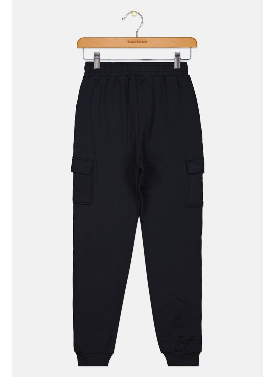 No Comment Kids Girl Plain Cargo Pant, Black  - Image 2