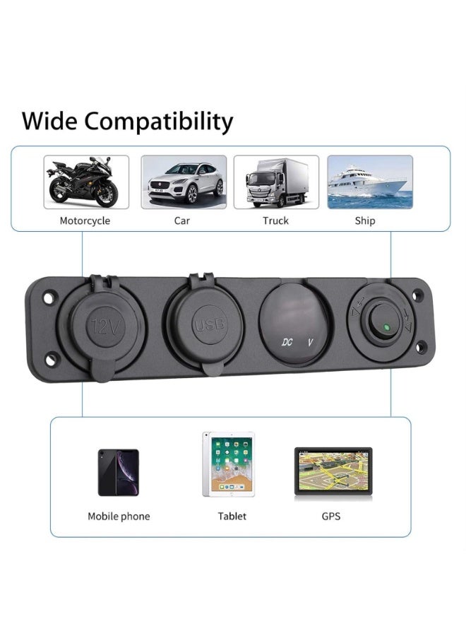 4 in 1 Marine Switch Panel, 12V 4.2A Dual USB Charger Socket Power Outlet  LED Voltmeter  Cigarette Lighter Socket  LED Lighted ON Off Rocker Toggle Switch for Truck Car Marine Boat - Image 4