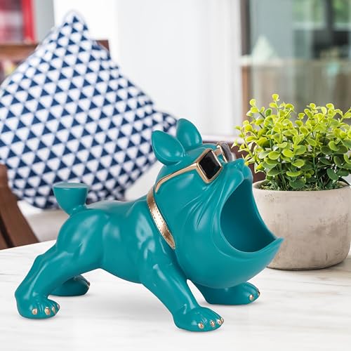SkyKey Home Decor Bulldog Storage Butler Sculpture Showpiece for Living Room Tray and Bowl Decorative Statue for Gift, Home, Bedroom, Office Desk Storage for Keys, Jewellery, and Trinkets, Aquamarine - Image 2