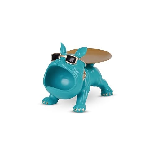 SkyKey Home Decor Bulldog Storage Butler Sculpture Showpiece for Living Room Tray and Bowl Decorative Statue for Gift, Home, Bedroom, Office Desk Storage for Keys, Jewellery, and Trinkets, Aquamarine - Image 3