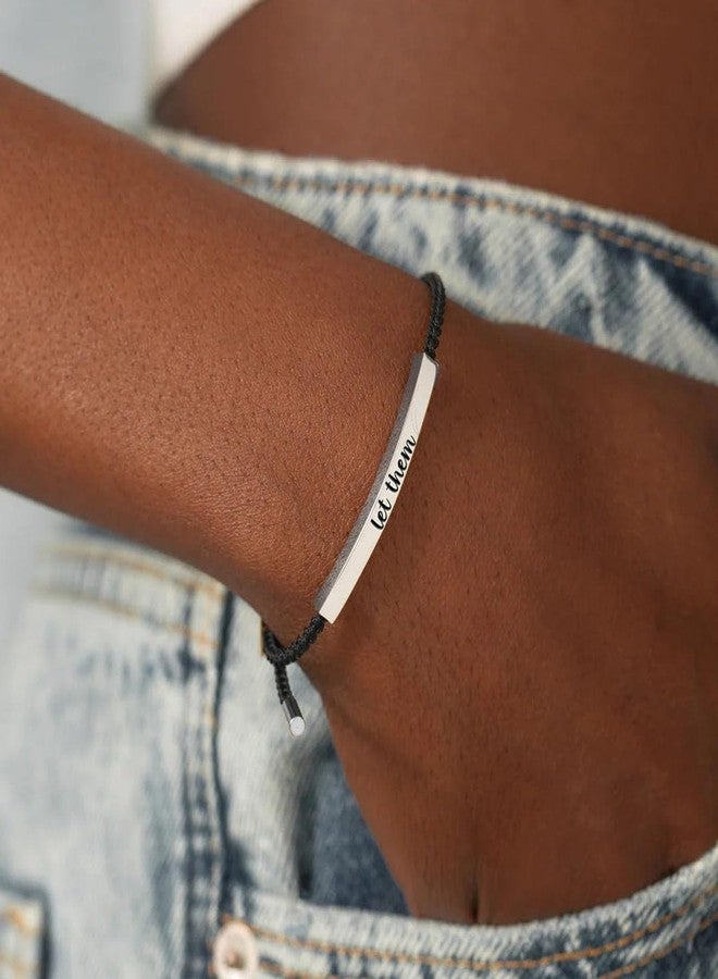 BlingNook Let Them Tube Bracelet for Women, Self Worth Motivation Bracelet Adjustable Braided Rope Handmade Engraved Bracelet Stainless Steel To My Daughter Inspirational Jewelry Gifts for Women Best Friend (Let Them-Black&Silver) - Image 2