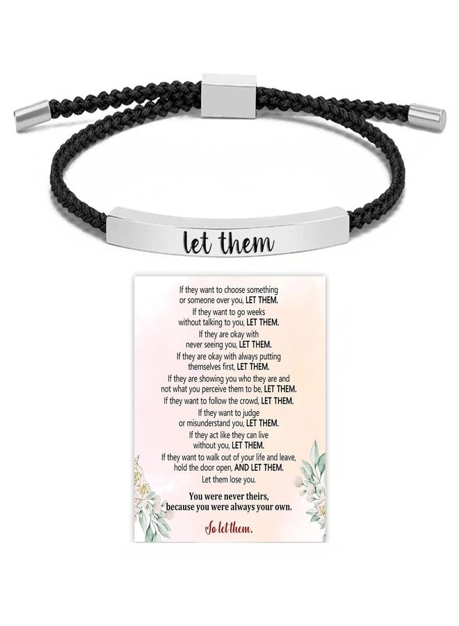 BlingNook Let Them Tube Bracelet for Women, Self Worth Motivation Bracelet Adjustable Braided Rope Handmade Engraved Bracelet Stainless Steel To My Daughter Inspirational Jewelry Gifts for Women Best Friend (Let Them-Black&Silver) - Image 1