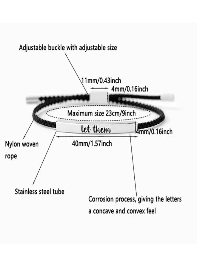 BlingNook Let Them Tube Bracelet for Women, Self Worth Motivation Bracelet Adjustable Braided Rope Handmade Engraved Bracelet Stainless Steel To My Daughter Inspirational Jewelry Gifts for Women Best Friend (Let Them-Black&Silver) - Image 4