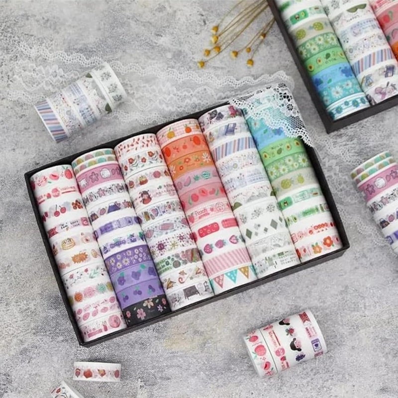 Crafty Cuddle Washi Tape Set Decorative Japanese Masking Paper Tape for Scrapbooking, Planners, Card/Gift Wrapping, DIY Decor and Craft Supplies Multicolor Printed Design - 30 Pcs, 4 Cm - Image 1