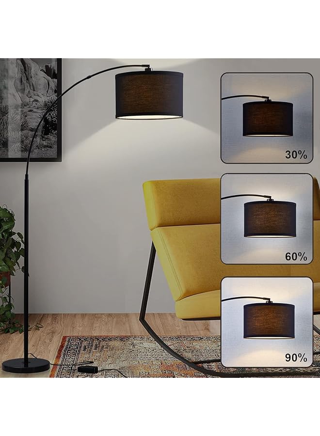 إيروريكس مصباح أرضي قوسي: مصباح قائم أسود قابل للتعتيم مع ارتفاع قابل للتعديل، قاعدة رخامية حديثة، ضوء معلق قائم مع غطاء معلق قابل للتعديل للقراءة في غرفة المعيشة وغرفة النوم والمكتب باللون الأسود - Image 4