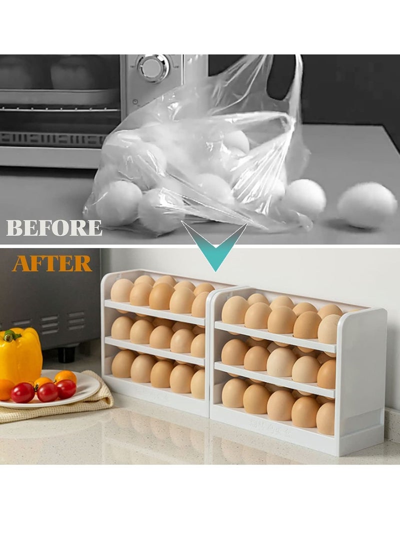 LEDIN 30 Grid Egg Holder for Refrigerator, 3-Layer Egg Storage Container, Plastic Chicken Egg Tray Egg Fresh Storage Box for Kitchen Fridge and Table  - Image 2