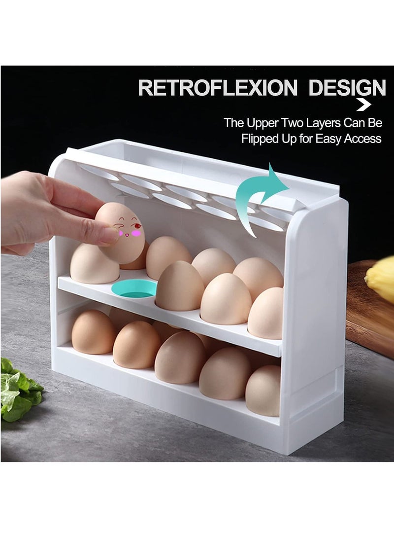 LEDIN 30 Grid Egg Holder for Refrigerator, 3-Layer Egg Storage Container, Plastic Chicken Egg Tray Egg Fresh Storage Box for Kitchen Fridge and Table  - Image 3