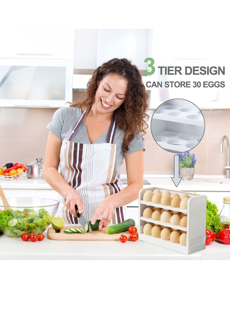 LEDIN 30 Grid Egg Holder for Refrigerator, 3-Layer Egg Storage Container, Plastic Chicken Egg Tray Egg Fresh Storage Box for Kitchen Fridge and Table  - Image 4