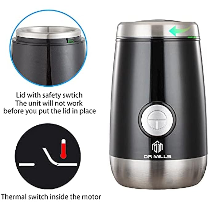 DR MILLS Dm7445 Coffee Grinder Electric Coffee Bean And Dried Spice Grinder One Touch Operation Blade And Cup Made With Sus304 Stainless Steel - Image 4