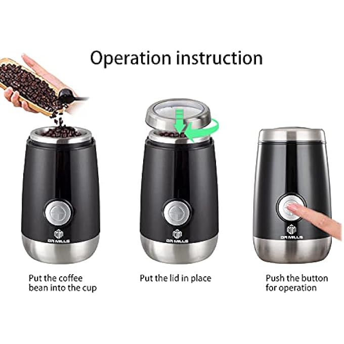 DR MILLS Dm7445 Coffee Grinder Electric Coffee Bean And Dried Spice Grinder One Touch Operation Blade And Cup Made With Sus304 Stainless Steel - Image 2