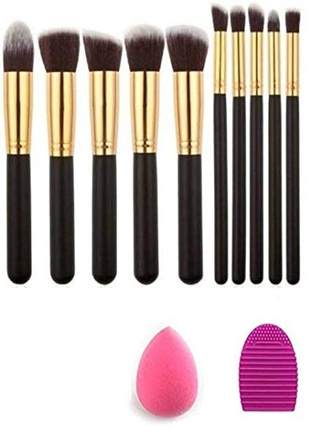 Lele? Makeup brush set 10 (Black) + Makeup Sponge+ Brush Cleaner - Image 1