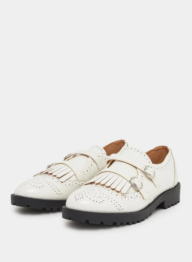 Styli Styli Casual Ruffle Detail Slip On Shoes with Double Buckle