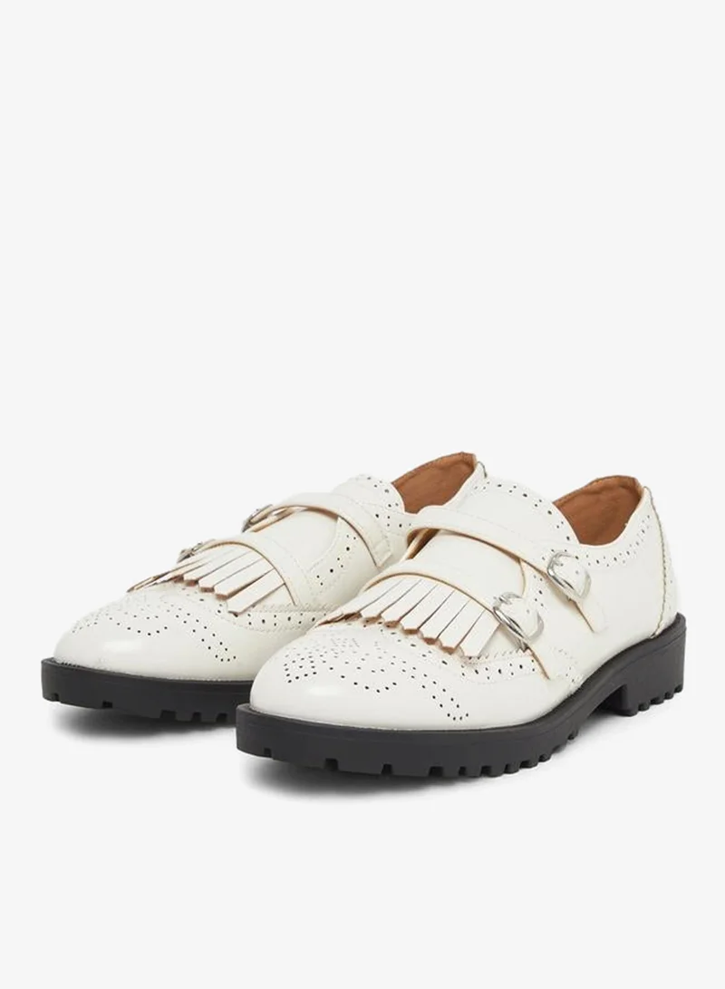 Styli Casual Ruffle Detail Slip On Shoes with Double Buckle