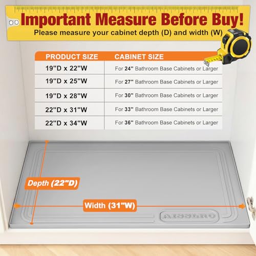 Aisslro Under Sink Mat 31" X 22", Waterproof Silicone Under Sink Mats for Kitchen, Anti-Leak Shelf Liner & Cabinet Protector with Raised Edge, [BPA Free] Bathroom Tray Home Organizer, Gray - Image 2