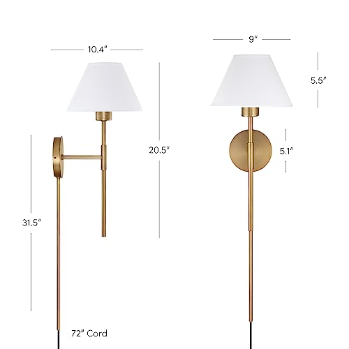 Nathan James Millie Plug-in Wall Sconce, Wall Mounted Bedside Reading Lamp with Cotton Shade and Brass Back Plate - Image 3