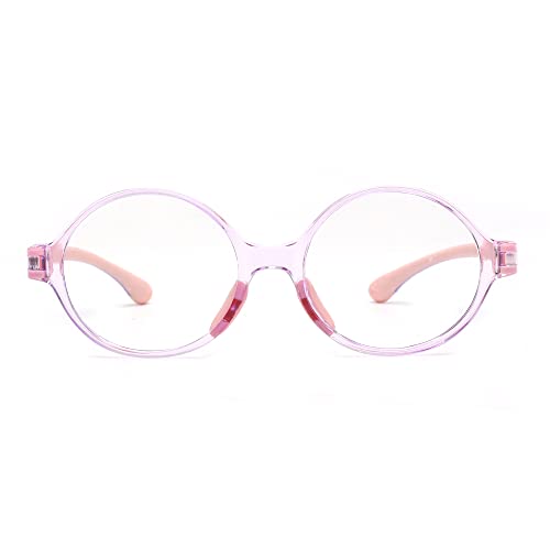 JM Kids Blue Light Glasses, Computer Gaming Grasses for Girls Boys Age 3-10, Anti Blue Ray TR90 Eyeglasses Pink Round Style - Image 2