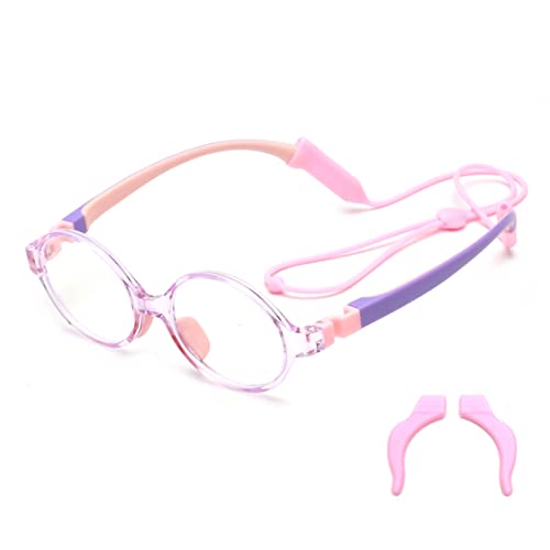 JM Kids Blue Light Glasses, Computer Gaming Grasses for Girls Boys Age 3-10, Anti Blue Ray TR90 Eyeglasses Pink Round Style - Image 1