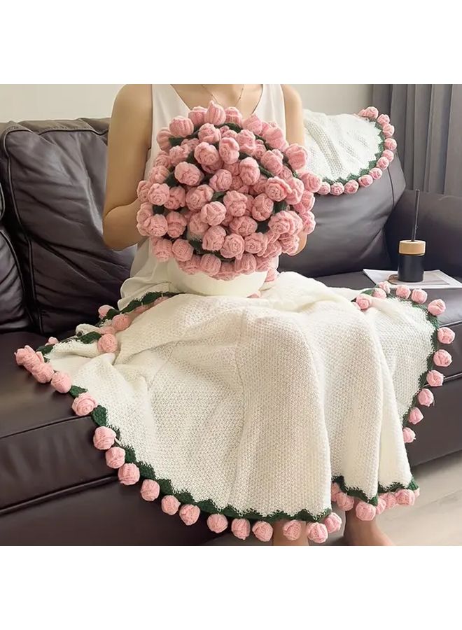 باقة ورد كروشيه وردية بطانية مبطنة محبوكة يدويًا لحاف ناعم غطاء أريكة هدية زفاف - Image 2