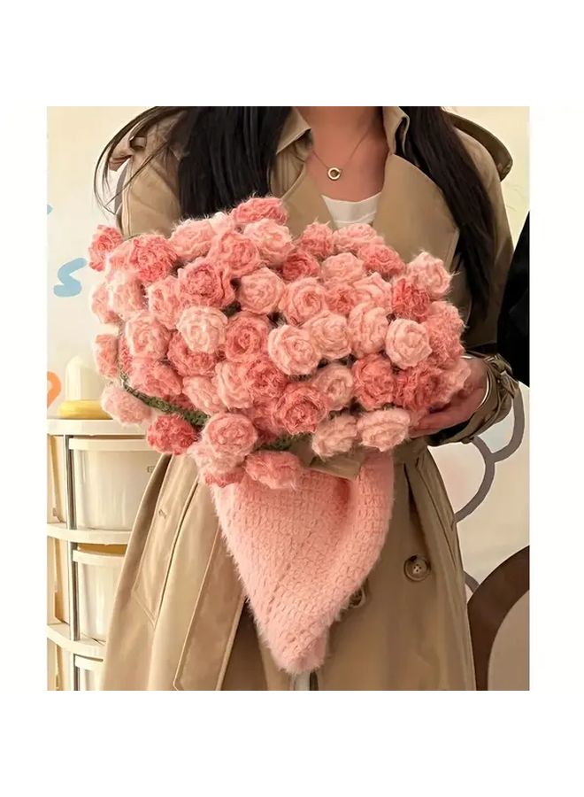 باقة ورد كروشيه وردية بطانية مبطنة محبوكة يدويًا لحاف ناعم غطاء أريكة هدية زفاف - Image 5