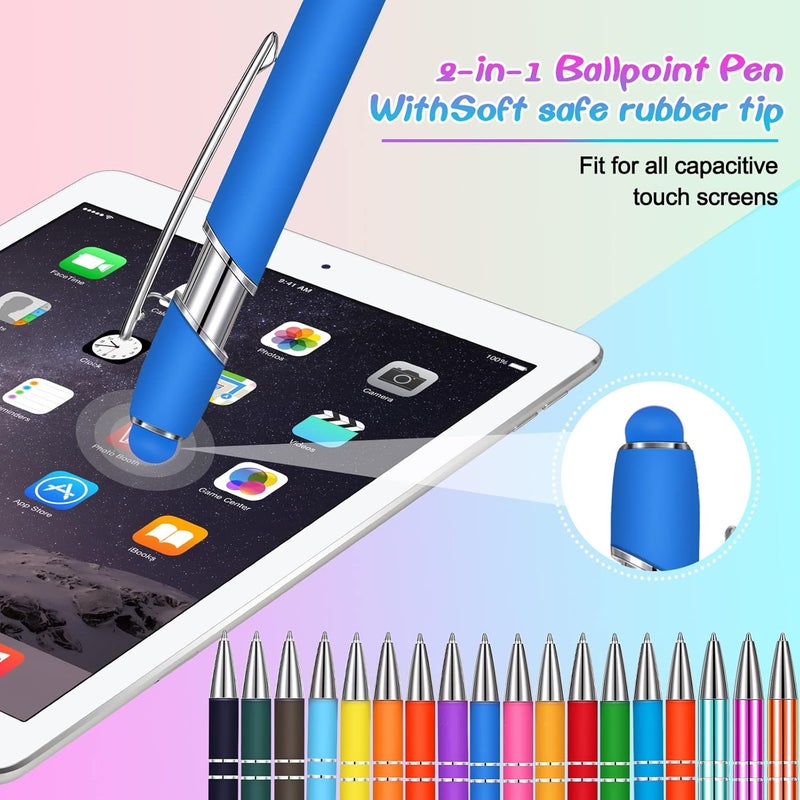 cheekyglo Ballpoint Pen with Stylus Tip, Black Ink Stylus Pens Metal Pens for Touch Screens 2 in 1 Stylus Ballpoint Pen Colorful Rainbow Rubberized Touch Ballpoint Pen for Office Supplies Women Men (48 Pieces) - Image 3
