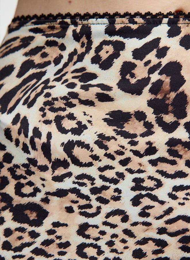 trendyol Brown Leopard Animal Printed Elastic Waist Maxi Pencil Skirt - Image 3