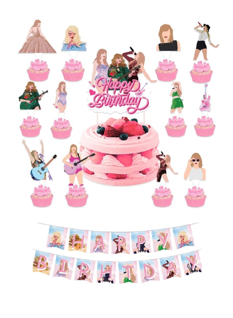 Zikra 26 Pcs Girl Cake Topper, Music Birthday Decorations, for ErasThemed Birthday Party Decorations, Concert Theme Birthday Party Cake Decorations Supplies - Image 1