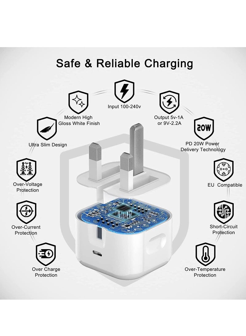 iPhone Charger Cable and Plug, iPhone Fast Charger 20W PD 3.0 USB C Wall Charger Plug with 1M iPhone Fast Charging Cable USB C Fast Charger Compatible with Phone 13 12 11 Pro Max Mini X XR Xs 8, Pad - Image 4