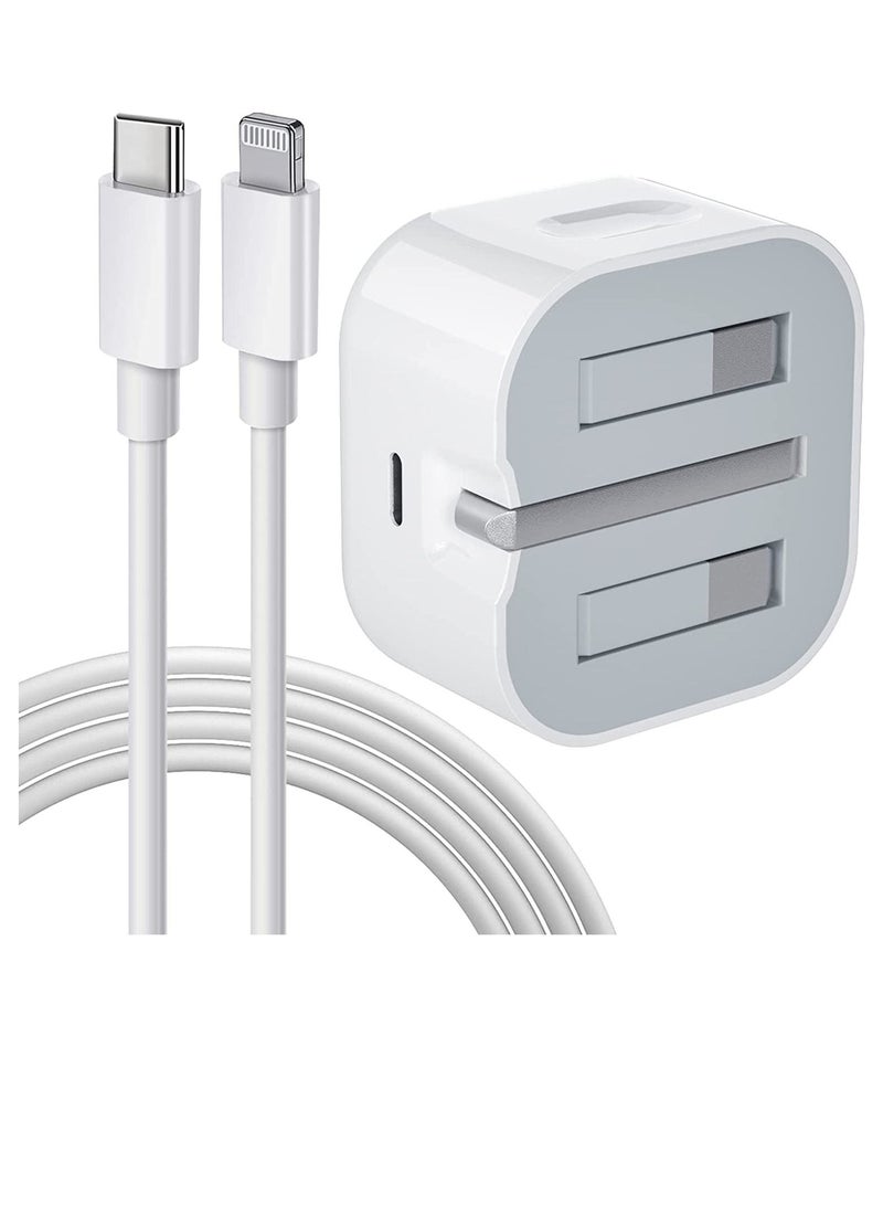 iPhone Charger Cable and Plug, iPhone Fast Charger 20W PD 3.0 USB C Wall Charger Plug with 1M iPhone Fast Charging Cable USB C Fast Charger Compatible with Phone 13 12 11 Pro Max Mini X XR Xs 8, Pad - Image 1