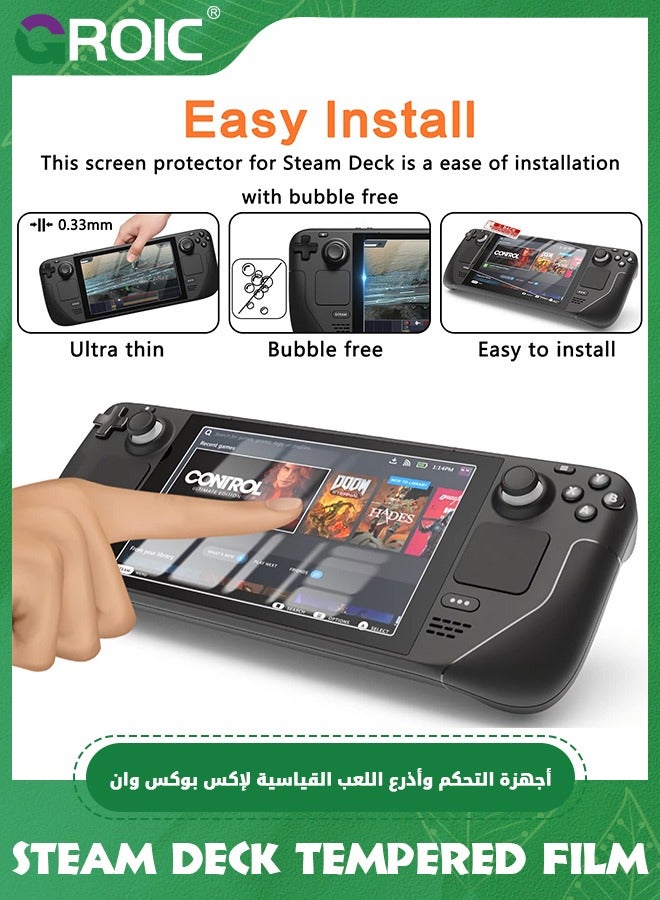 GROIC Anti Glare Tempered Glass Screen Protector for Steam Deck, 0.33mm Thin, Fingerprint-Resistant, Complete w/Cleaning Cloth, Wipes, Dust Absorption, & Guide Stickers, Steam Deck Accessories  - Image 3
