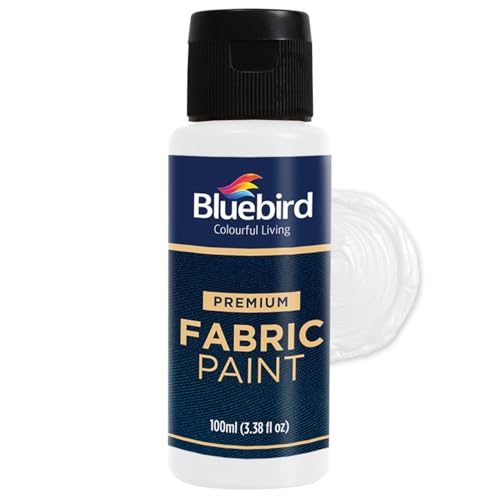 BLUEBIRD Fabric Paint White 34 Fl Oz Permanent Fabric Paints for Valentines Decor Clothes Furniture Upholstery