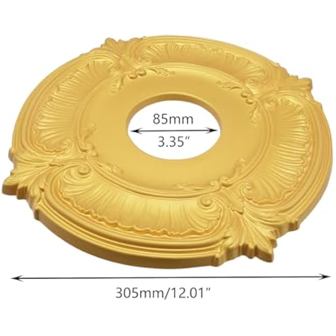 CEILING LIGHT MEDALLION DECORATIVE CEILING FAN MEDALLION PU CEILING MEDALLION FOR LIGHT FIXTURES 12.01"OD X 3.35"ID GOLD - Image 3