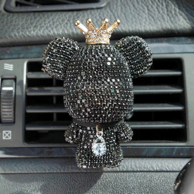RISDORAY Cute Car Accessories Bling Crystal Bear Car Air Freshener With Vent ClipRhinestone Aesthetic Car Decor Interior Decoration BLACK - Image 3