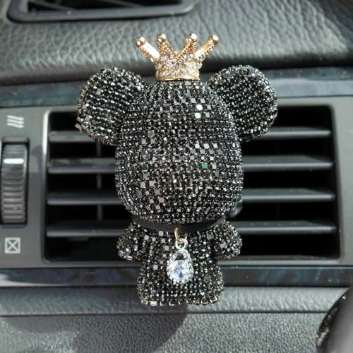 RISDORAY Cute Car Accessories Bling Crystal Bear Car Air Freshener With Vent ClipRhinestone Aesthetic Car Decor Interior Decoration BLACK - Image 1