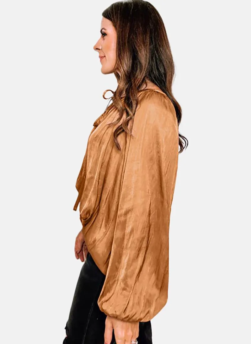 يونيكي Brown Solid Long Sleeve Tie-up Tunics
