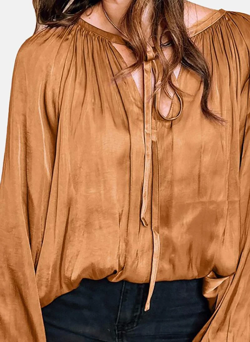 يونيكي Brown Solid Long Sleeve Tie-up Tunics