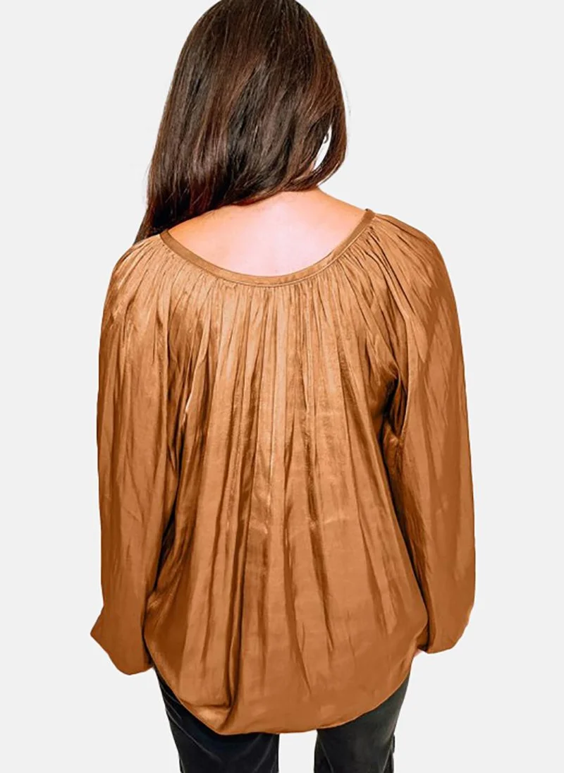 يونيكي Brown Solid Long Sleeve Tie-up Tunics