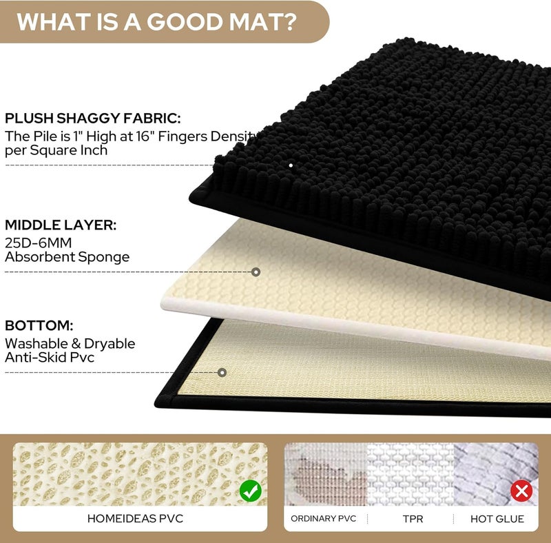 HOMEIDEAS 3 Pieces Chenille Bath Rug Set Ultra Soft Non Slip Plush Bathroom Mat Absorbent Washable Dryable for Tub - Image 4