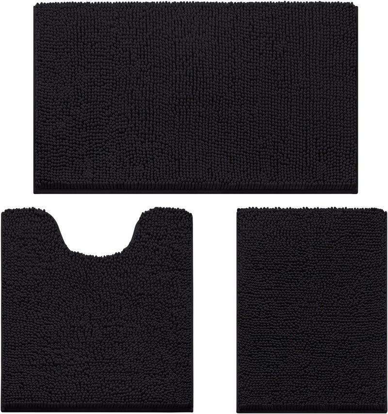 HOMEIDEAS 3 Pieces Chenille Bath Rug Set Ultra Soft Non Slip Plush Bathroom Mat Absorbent Washable Dryable for Tub - Image 1