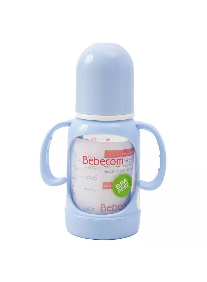Bebecom Standard Feeding Bottle With Silicone Head And Handle - 125ml Blue Color - Image 3