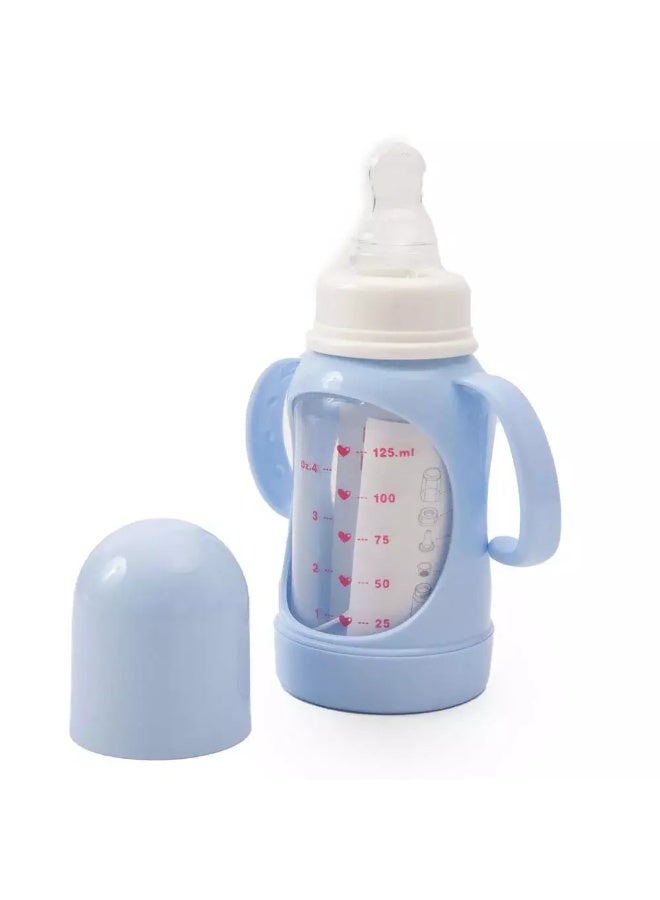 Bebecom Standard Feeding Bottle With Silicone Head And Handle - 125ml Blue Color - Image 2