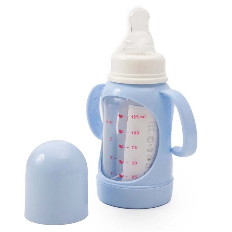 Bebecom Standard Feeding Bottle With Silicone Head And Handle - 125ml Blue Color - Image 1