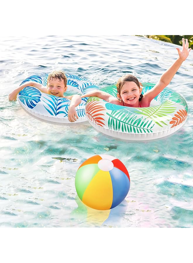 KASTWAVE Swimming Rings 7Pcs Luau Pool Floats Hawaiian Swimming Rings With 13.5" Beach Balls Inflatable Tubes Floaties Toys For Kids Adults - Image 4